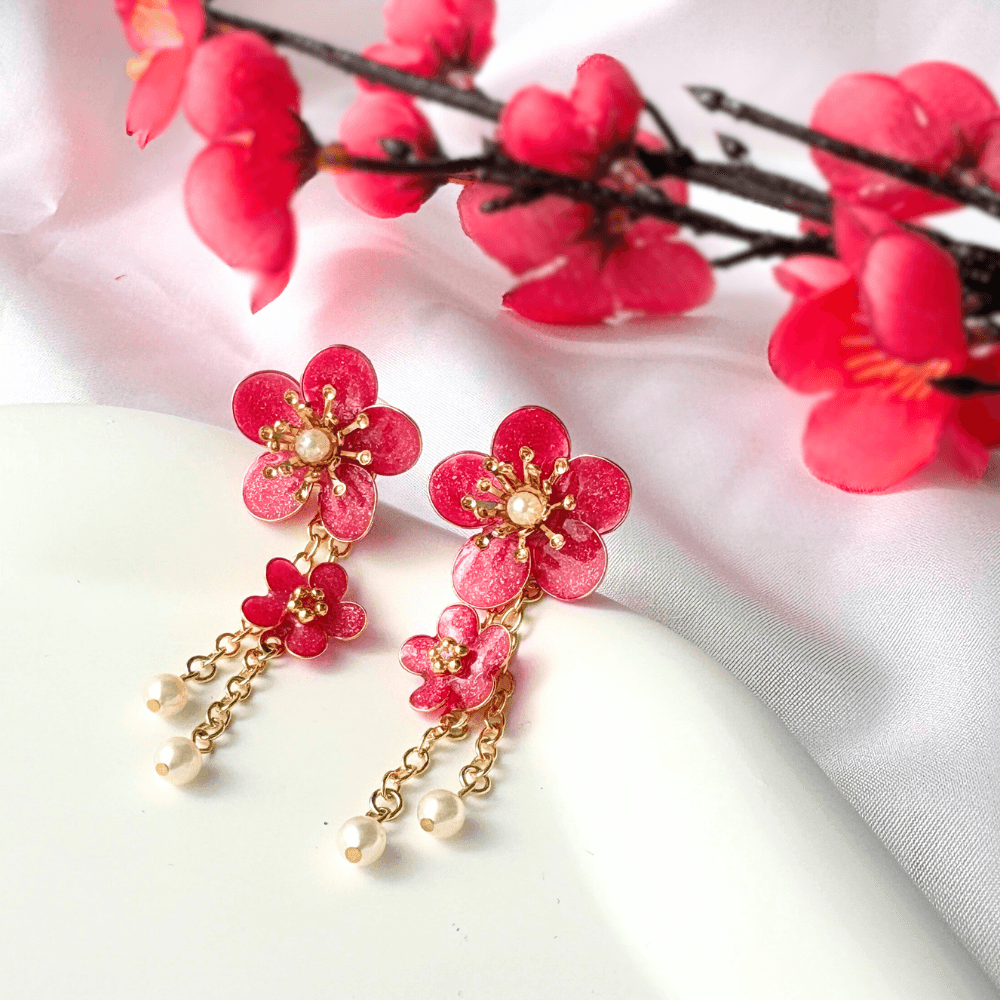 【梅】2wayイヤリング ニッケルフリー 金属アレルギー対応 受注生産 揺れる 赤 大人可愛い ギフト 春の新作 | 8枚目